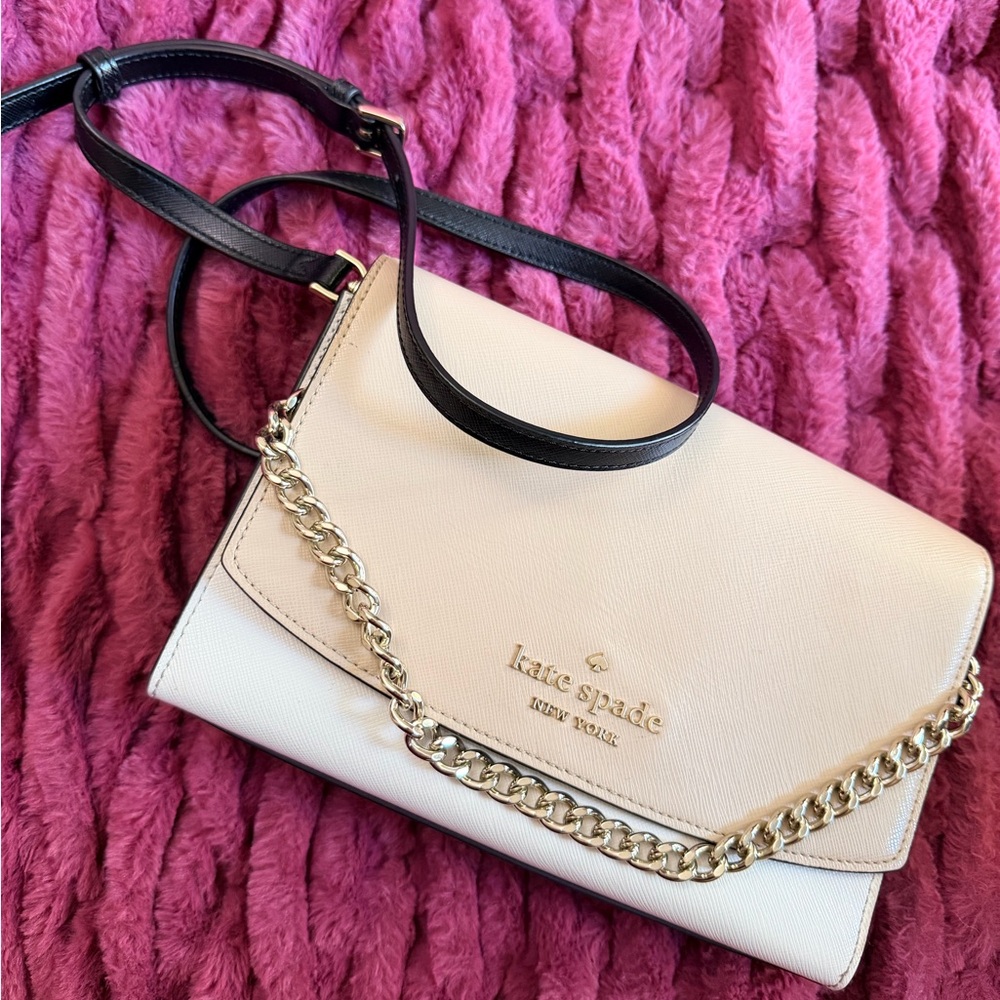 kate spade Cream Crossbody with Black Strap and Gold Chain